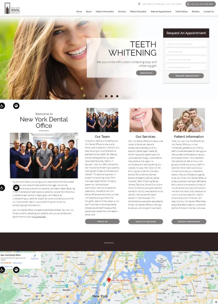 Homepage of a dental office website we built